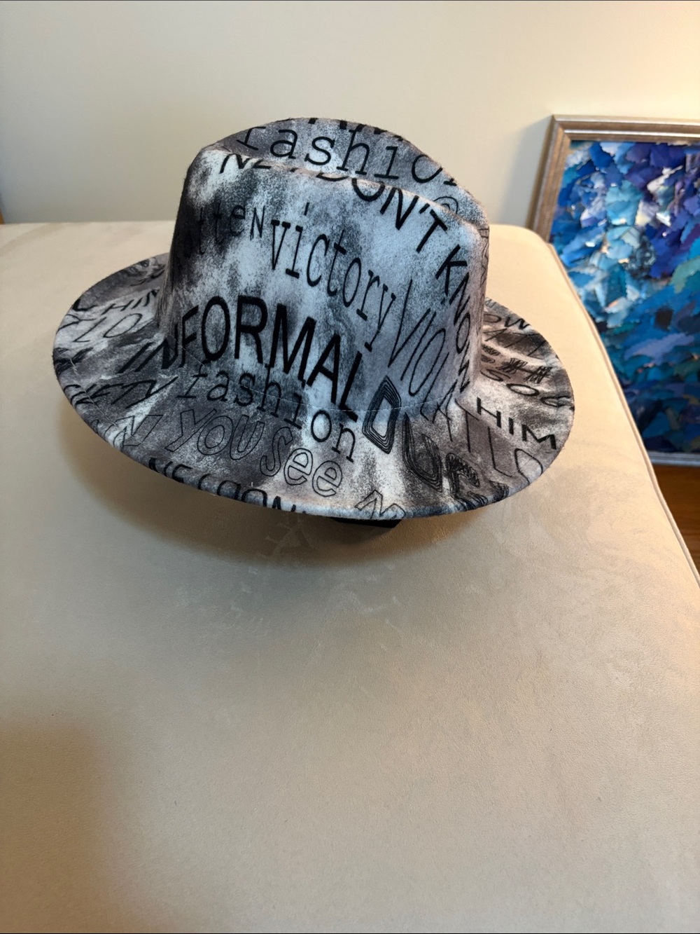 Unbranded Gray Text-Print Fedora Hat